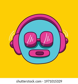 doodle illustration of music man using headset