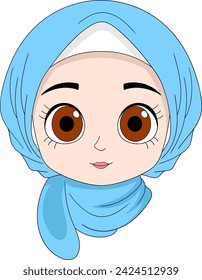 doodle illustration of a Muslim woman wearing a hijab in beautiful blue, creative drawing 