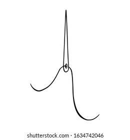 Doodle  illustration of a needle and thread. 
