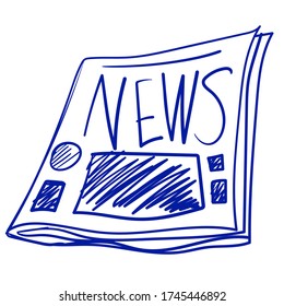 Doodle illustration of a newspaper on a white background. Vector image of fresh events in the world and regions. Stock image for design, print, sites, blogs.
