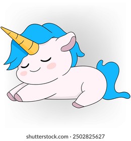 doodle illustration, night time to sleep, mini unicorn is tired heading towards sweet dreams