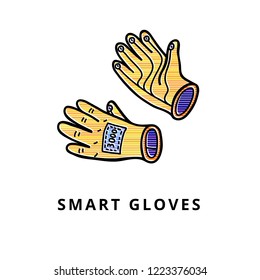 Doodle illustration with pair of smart gloves, isolated on white background. Offset color with stripes. Usable as icon or symbol.