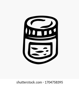 Doodle illustration of a pill jar. Vector illustration of a container with contraceptive pills