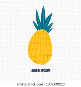 Doodle illustration with pineapple. Logo template for your design. Vegetarian eating. 
Vector clipart.