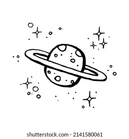 Doodle illustration of a planet with stars