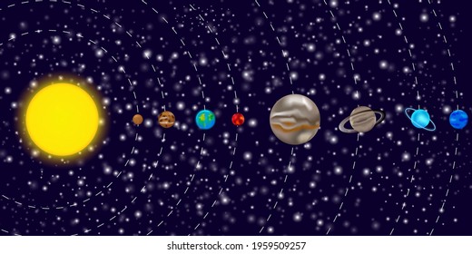 Doodle illustration with planets. Planet map. Cartoon solar system. Vector illustration. EPS 10.