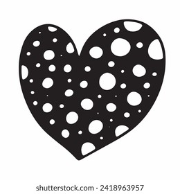 Doodle illustration of polka dot heart.Vector clipart concept line isolated on white bkgr.B and W design for poster,postcard,label,sticker,t-shirt,web,print,stamp,tattoo,etc.