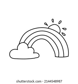 Ilustración del dibujo del arco iris, el sol y la nube