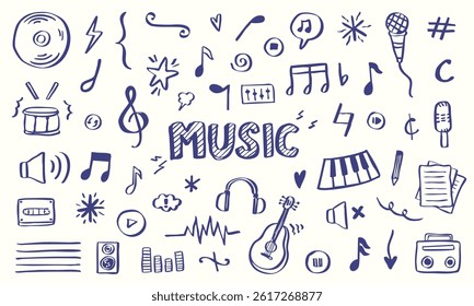 doodle illustration set of music elements 