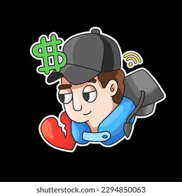 Doodle illustration for shirt screen printing, stickers. There are broken heart graduation hat, money and boy elements