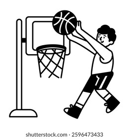 Doodle illustration showing a player doing putback dunk shot

