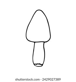 Doodle illustration with simple small mushroom. Monochrome doodle style elements isolated on white background. Hand drawn sketch.