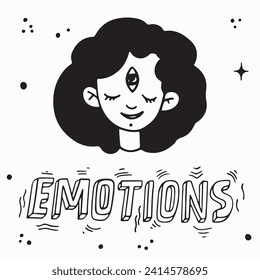 Doodle illustration of stylized portrait of meditating girl.Handdrawn illustration isolated on white bkgr.B and w design for psychology,poster,postcard,label,sticker,tshirt,web,print,stamp,tattoo,etc.