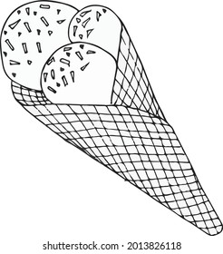 doodle illustration sweet ldessert ice cream black on white beautiful juicy line art icon