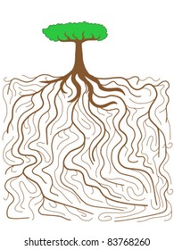Doodle illustration - tree with gigantic root system. Nature complexity.