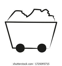 Doodle illustration of a trolley on wheels with a filling. Vector outline isolated on white background. The food sector, mining and others.