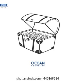 doodle illustration of a trunk with treasures, vector illustration of treasure box