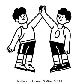 Doodle illustration of two players doing high five 
