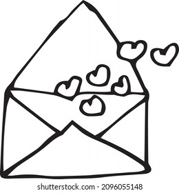 doodle illustration vector envelope letter with hearts inside