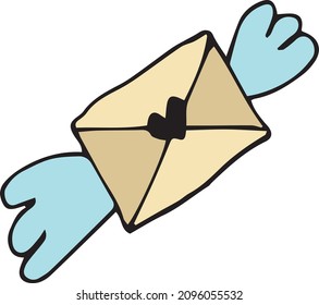 ilustración de doodle carta sobre sobre vector romántico con alas y corazón. sobre doodle con letra