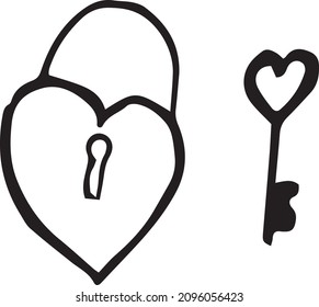 doodle illustration vector lock heart and key heart