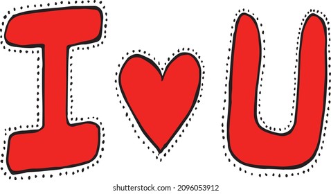 doodle illustration vector romantic. I love you Valentine's Day. Doodle heart love