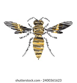 Doodle illustration of wasp isolated on white background