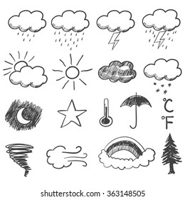 Doodle illustration of weather icons
