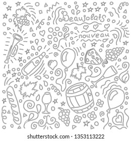 Doodle illustration for a wine festival. Beaujolais nouveau festival.Suitable for cards, invitations and decorations.