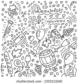 Doodle illustration for a wine festival. Beaujolais nouveau festival.Suitable for cards, invitations and decorations.