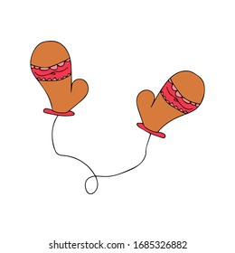 Doodle illustration Winter mittens for children or adults. Symbol of celebration and comfort. Vector illustration New Year Christmas Cozy Home