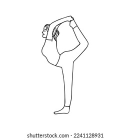Doodle illustration of woman doing yoga exercise in side view. A girl doing stretching exercise of yoga hand drawn illustration in vector.