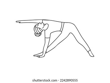 Doodle illustration of woman doing yoga exercise in front view. A girl doing stretching exercise of yoga hand drawn illustration in vector.