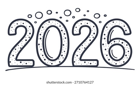 Doodle ilustración del año dos mil veintiséis con puntos y burbujas