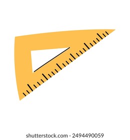 A doodle illustration of a yellow plastic triangle ruler. Back to school object.