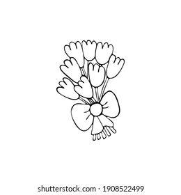 Doodle image of a bouquet of tulips. Hand drawn childrens illustration