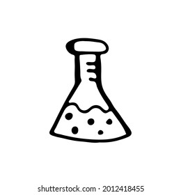Doodle image of a chemical flask. Hand-drawn image for various designs.