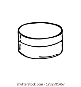 Doodle image of cosmetic cream jar. Hand-drawn illustration. Vector image for various designs.