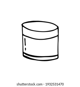 Doodle image of cosmetic cream jar. Hand-drawn illustration. Vector image for various designs.