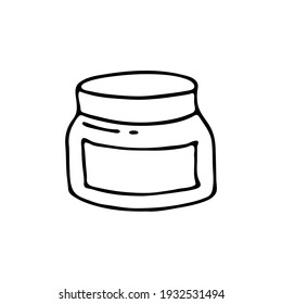 Doodle image of cosmetic cream jar. Hand-drawn illustration. Vector image for various designs.