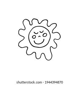 Doodle image of a cute smiling sun. Hand-drawn image for print, sticker, web, various designs. Vector element for the themes of travel, vacation, tourism.