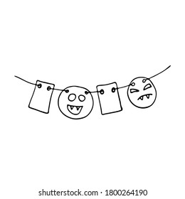 Doodle image of flags for Halloween. Vector for web, textile, decoration, stickers. Simple black and white picture. Halloween.