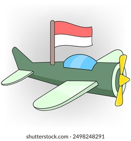 doodle image illustration, fighter plane flying carrying the Indonesian flag