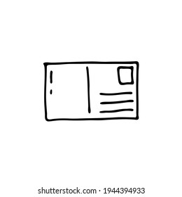 Doodle image of a letter envelope. Hand-drawn image for print, sticker, web, various designs. Vector element for the themes of travel, vacation, tourism.