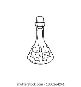 Doodle image of a magic potion. Vector for web, textile, decoration, stickers. Simple black and white picture. Halloween.
