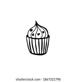 Doodle image of a muffin. Vector image of sweets. Element for print, web, decoration.