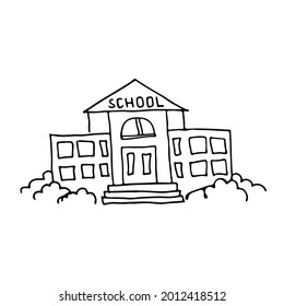 Doodle Image Of A School Building. Hand-drawn Image For Various Designs.