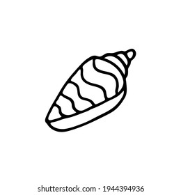 Doodle image of a sea shell. Hand-drawn image for print, sticker, web, various designs. Vector element for the themes of travel, vacation, tourism.