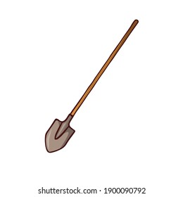 Doodle image of a shovel. Garden element. Vector hand-drawn image for stickers, postcards, icons, web.