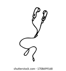 Doodle image of wired headphones on a white background.